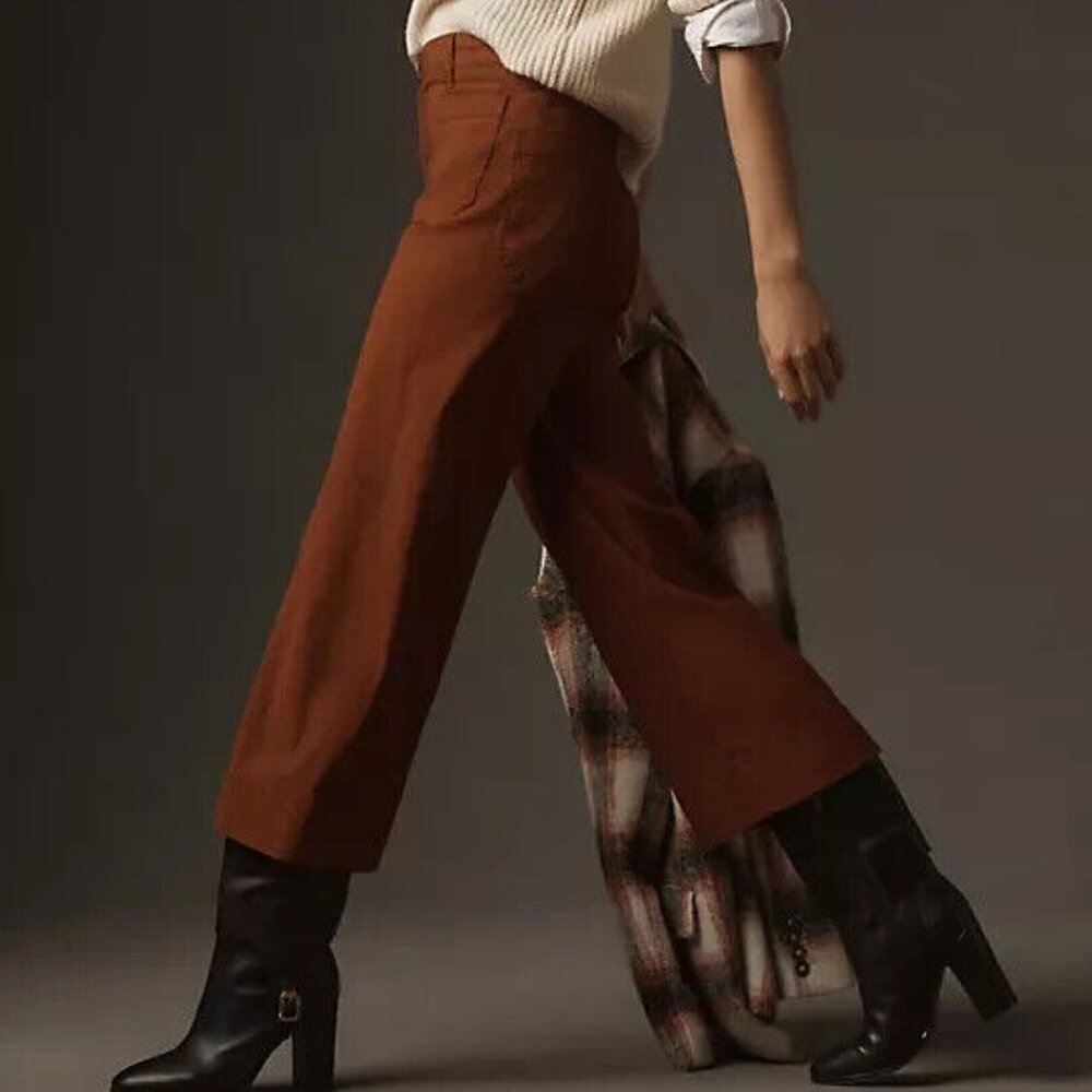 Anthropologie 28P The Colette Cropped Wide-Leg Pants 28 Petite Mango Brown NWT - Picture 4 of 6
